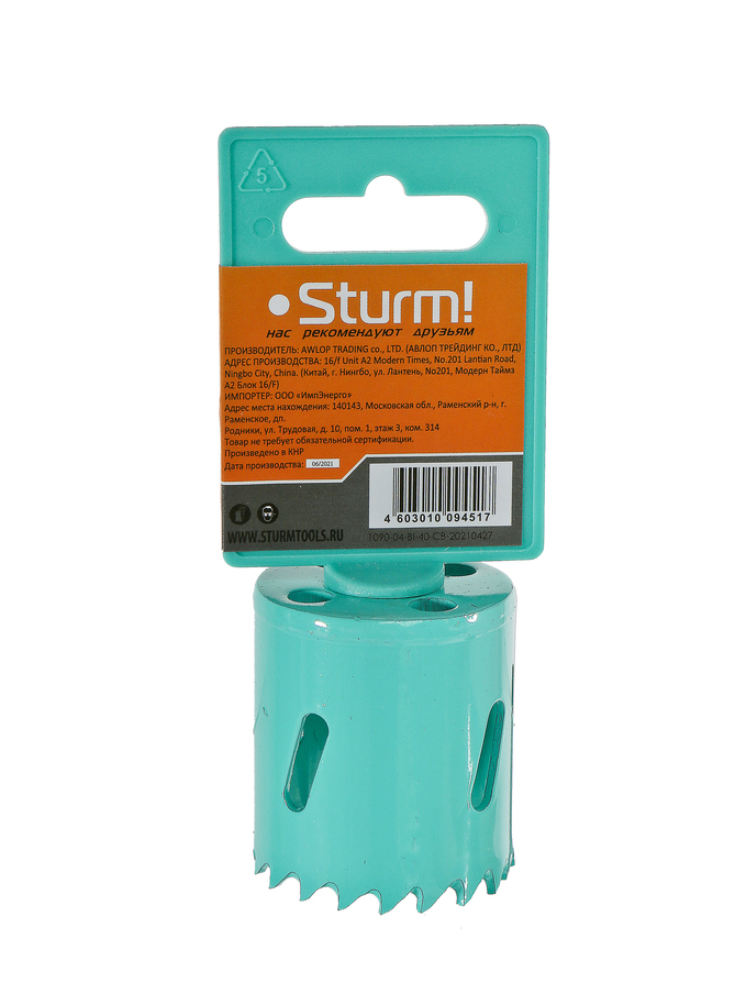 Коронка биметаллическая, 40 мм, 5/8", Sturm!