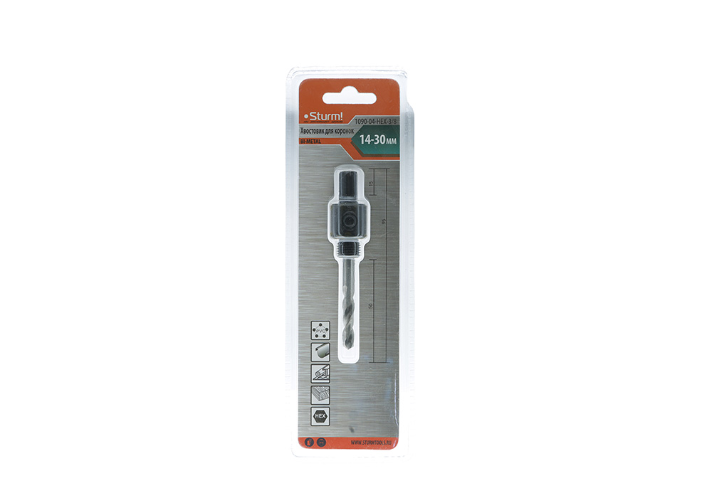 Хвостовик для биметаллических коронок 14-30мм, HEX, 3/8", Sturm!