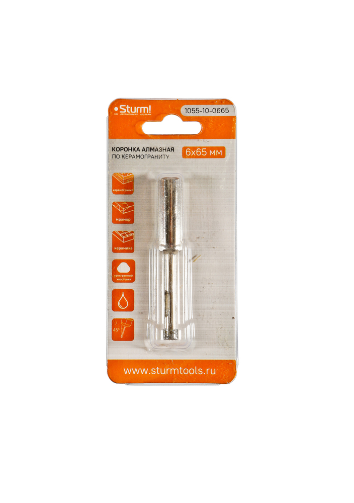 Коронка алмазная по керамограниту 6 х 65 мм, блистер, Sturm!