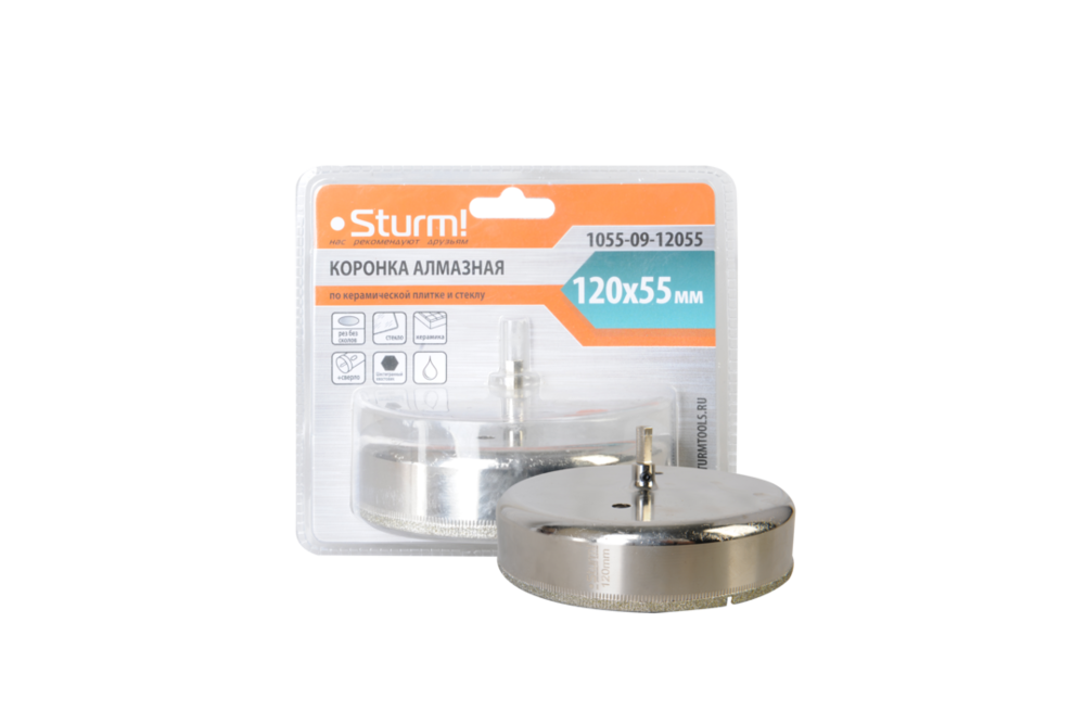 Коронка алмазн. По керам. Плитке и стеклу 120 x 55 мм,  с центрир. Сверл. Sturm!