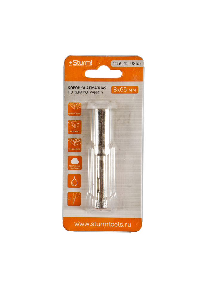 Коронка алмазная по керамограниту 8 х 65 мм, блистер, Sturm!