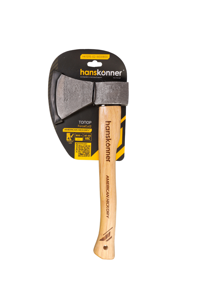 Топор деревянный 800г, длина рукоятки 380мм, рукоятка гикори, hanskonner