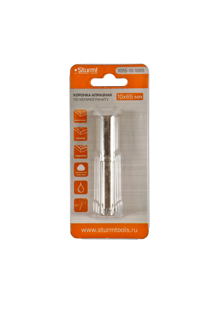 Коронка алмазная по керамограниту 10 х 65 мм, блистер, Sturm!
