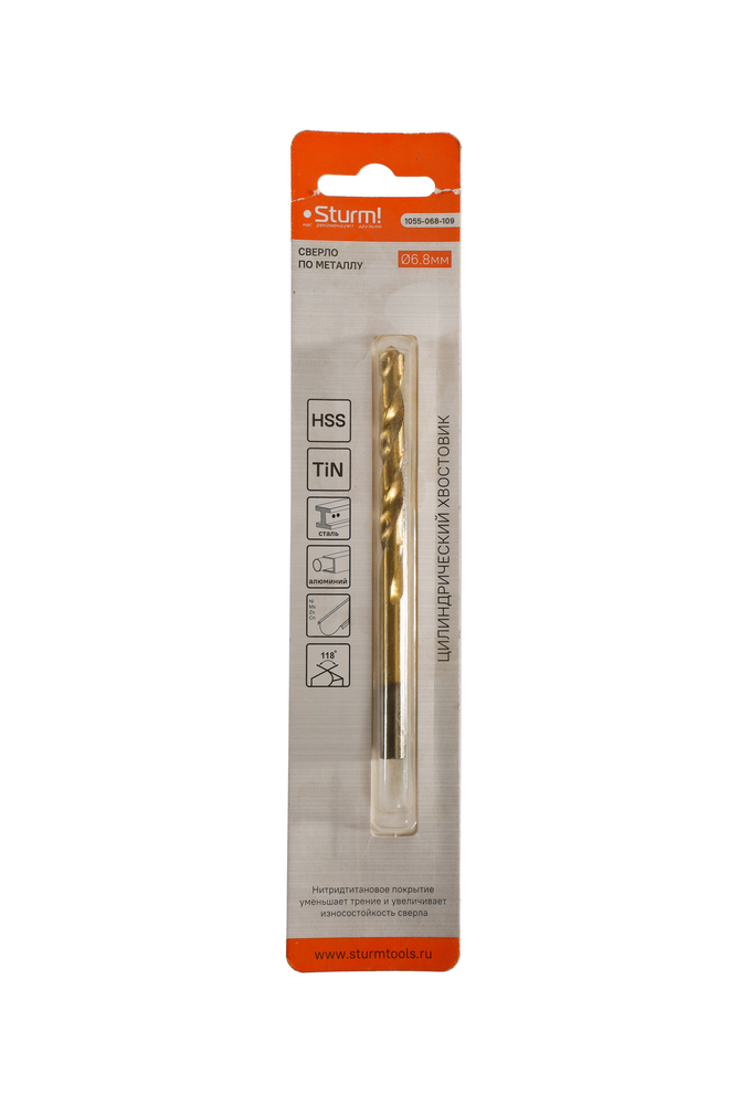 Сверло по металлу Sturm! 6,8х109 мм, сталь HSS, нитридтитан., 118° ,блистер 1 шт