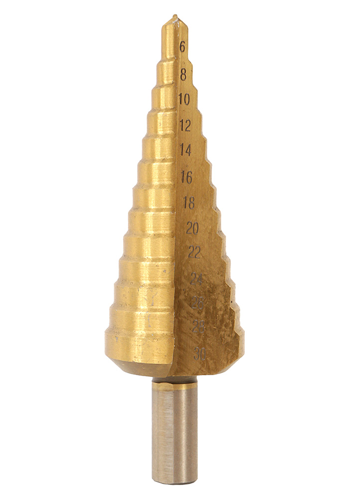 Сверло ступенчатое по металлу 6-30мм шаг 2мм HSS+TIN прямое Sturm!