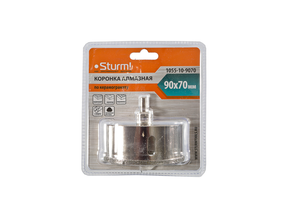 Коронка алмазная по керамограниту 90 х 70 мм,3гр. Хв., с центрир. Cверл. Sturm!