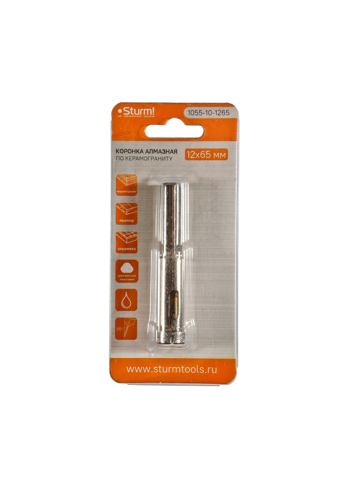 Коронка алмазная по керамограниту 12 х 65 мм, блистер, Sturm!